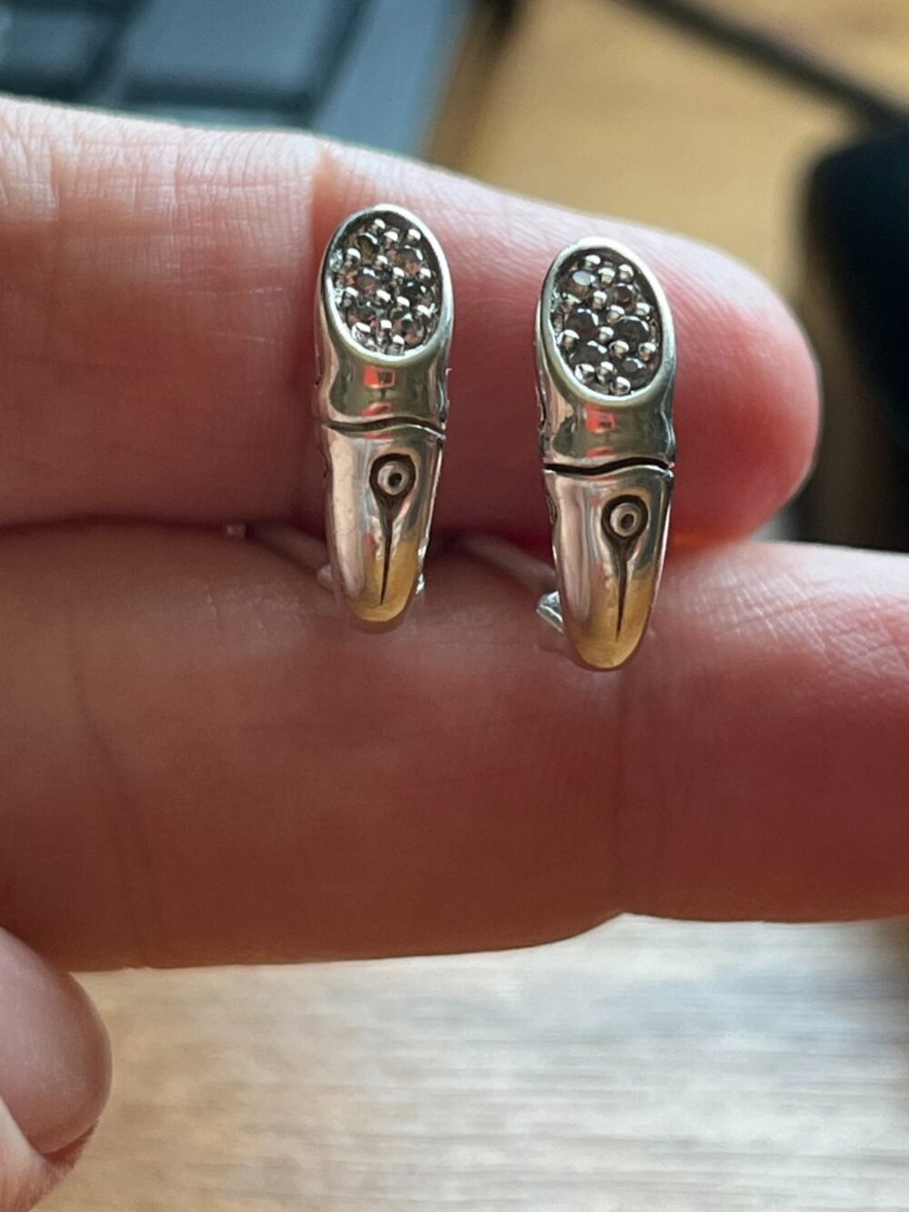 John Hardy Sterling Silver Diamond Earrings from Bamboo Collection